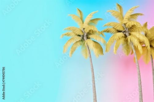 Palm trees over pastel background. Summer  tropical  exotic vacations idea. AI generative