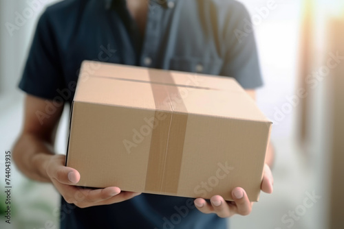 generated illustration of man holding brown cardbox box