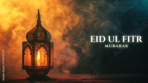 Obraz na płótnie Happy Eid ul fitr background Ornamental Arabic lantern glowing - Eid Mubarak w salonie