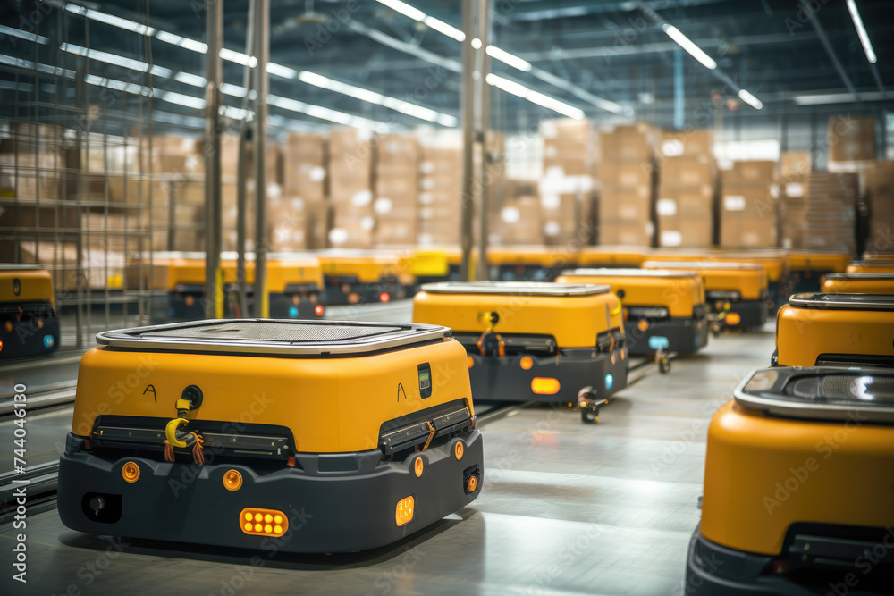 Fototapeta premium generated illustration of warehouse technology AGV automated guided vehicle