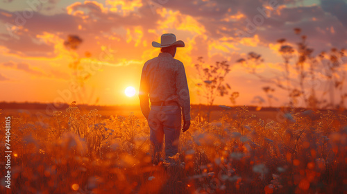 Country Style: Full Body Shot of a Beautiful Cowboy with Analog Effect