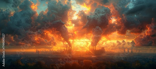 The fiery sunset was obscured by a thick cloud of smoke billowing out of the factory, a reminder of the destructive force of man's impact on nature