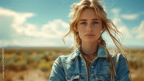 Country Style: Full Body Shot of a Beautiful Cowgirl with Analog Effect