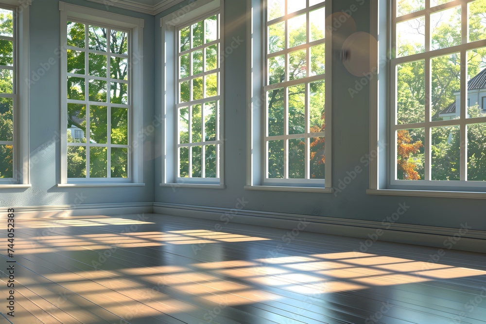 Fototapeta premium Vibrant room with natural light for ballet class and choreography practice. Concept Natural Light, Ballet Class, Vibrant Room, Choreography Practice, Spacious Setting