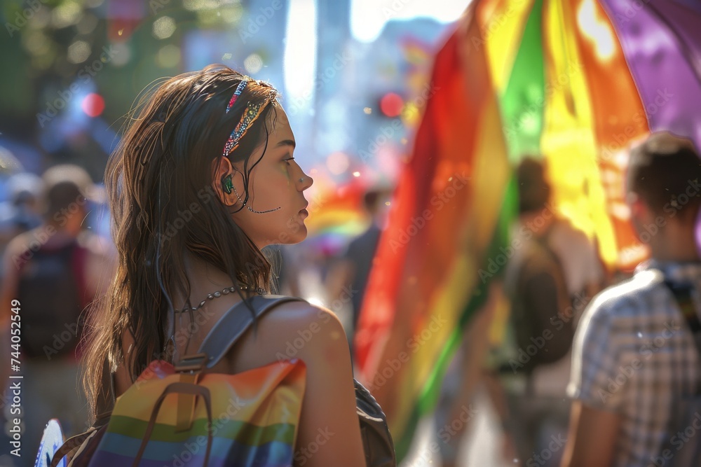 LGBTQ Pride liberating self esteem. Rainbow granite colorful domgender diversity Flag. Gradient motley colored periwinkle LGBT rights parade festival arc diverse gender illustration