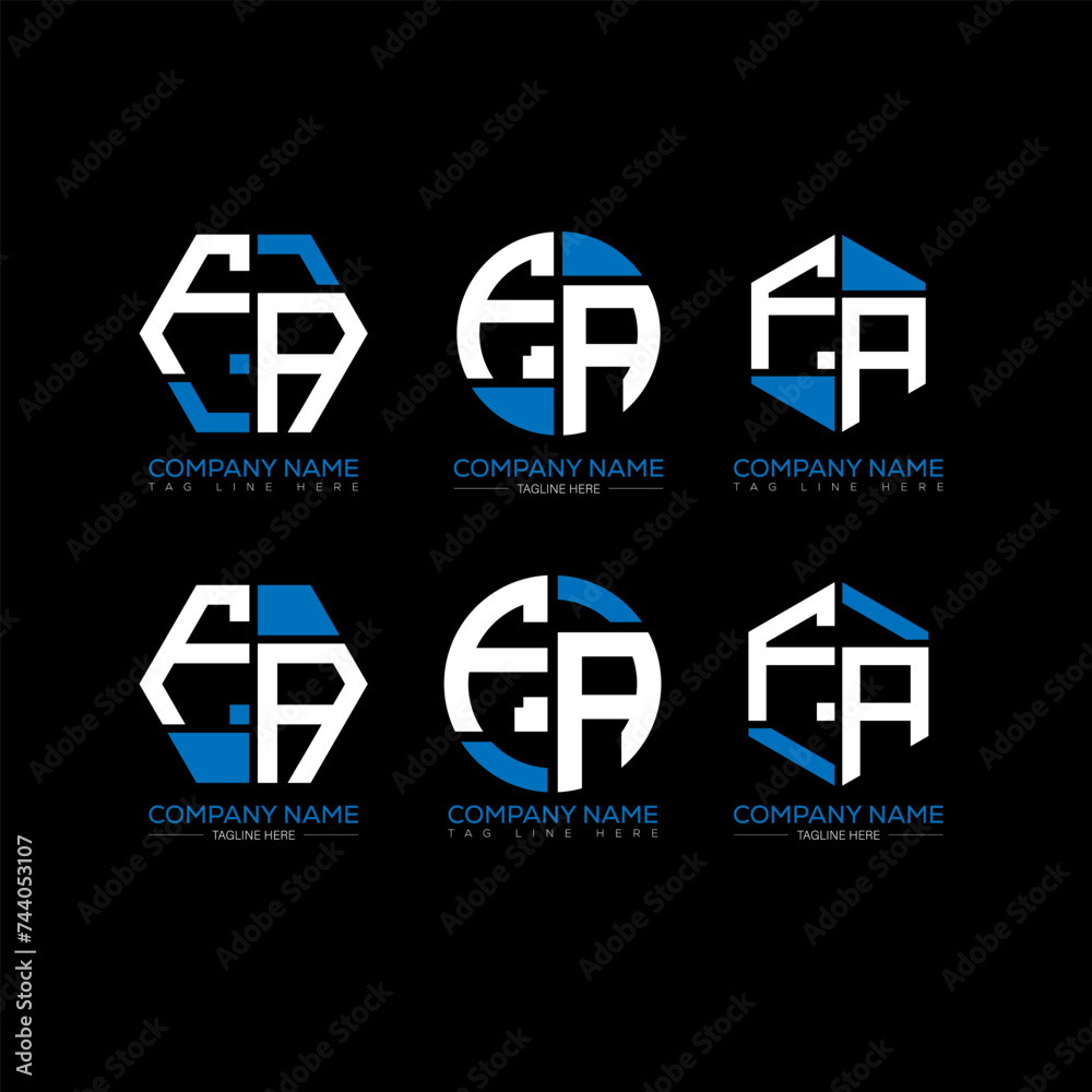 Obraz premium FA letter logo set design.FA monogram polygonal and circle shape vector. FA unique design.