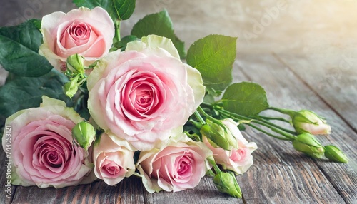 a bouquet of delicate pink roses summer flowers floral background eustoma © RichieS