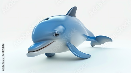 Cute and friendly blue dolphin isolated on white background. 3D illustration.