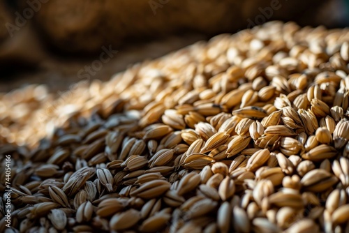 Montón de granos de trigo cosechados photo