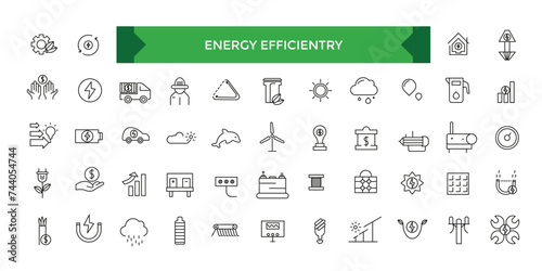 Energy Efficientry Vector Icon Set In Outline Style. Green Energy, Renewable Energy and Other Icons