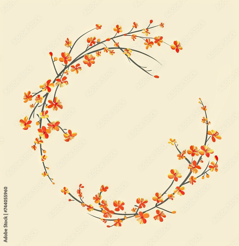 Wreath of colored tulips, flowers arranged in a circle shape on a white background. AI generated illustration