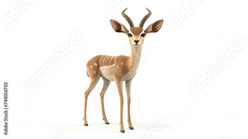 This image is a 3D rendering of an antelope. It is standing on a white background and looking at the camera.
