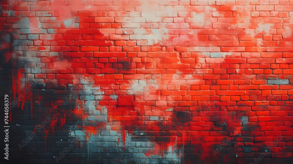 Obraz premium brick wall of red color, wide panorama of masonry. Background with copy space. banner