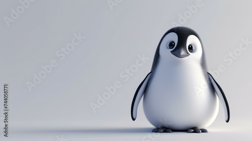 3D rendering of a cute penguin on a white background. The penguin is looking at the camera with a curious expression. photo