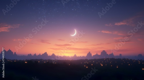 Fantasy landscape with the moon and stars. 3d rendering.