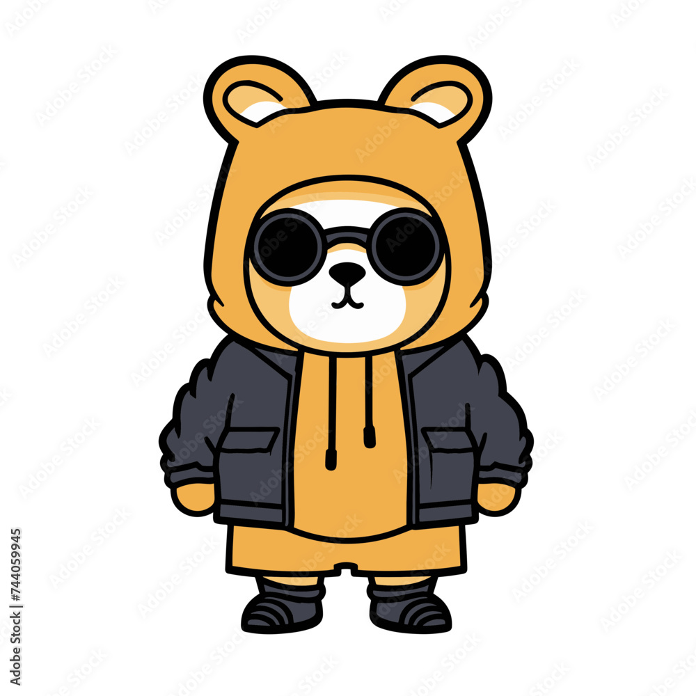 cartoon rapper bear stylish wearing sunglasses and hoodie  vector illustration isolated transparent background logo, cut out or cutout t-shirt print design