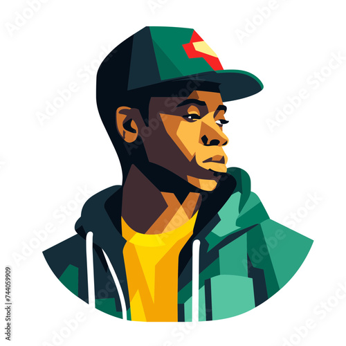 rapper african american black guy stylish vector illustration isolated transparent background logo, cut out or cutout t-shirt print design