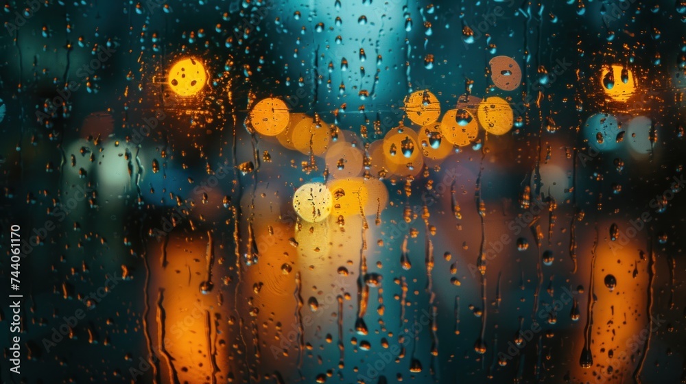 a close up of a rain covered window with a blurry image of a street light in the background and a blurry image of traffic lights in the background. a close up of a rain covered window with a blurry image of a street light in the background and a blurry image of traffic lights in the background.