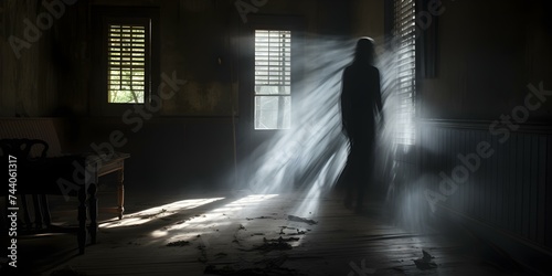 Eerie apparition lurks in shadows hauntingly resembles a lost soul. Concept Paranormal Encounters  Haunting Ghosts  Mysterious Entities  Spooky Shadows  Lost Souls 