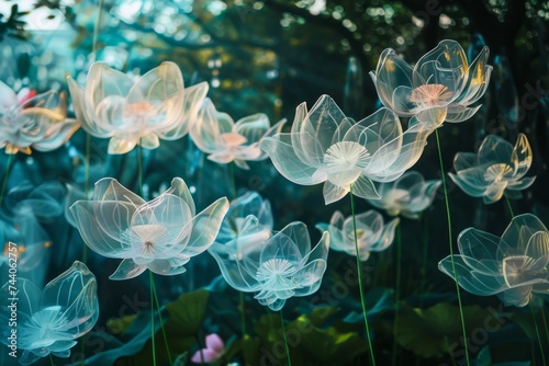 inflatable air lotuses on beautiful nature 