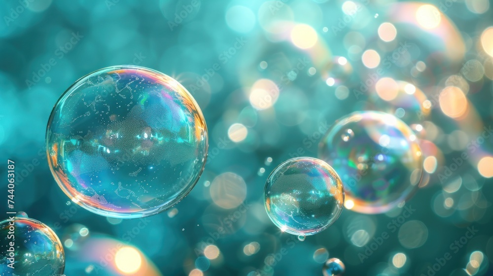  a group of soap bubbles floating on top of a blue and green background with a lot of bubbles floating on top of each other in the middle of the bubbles.