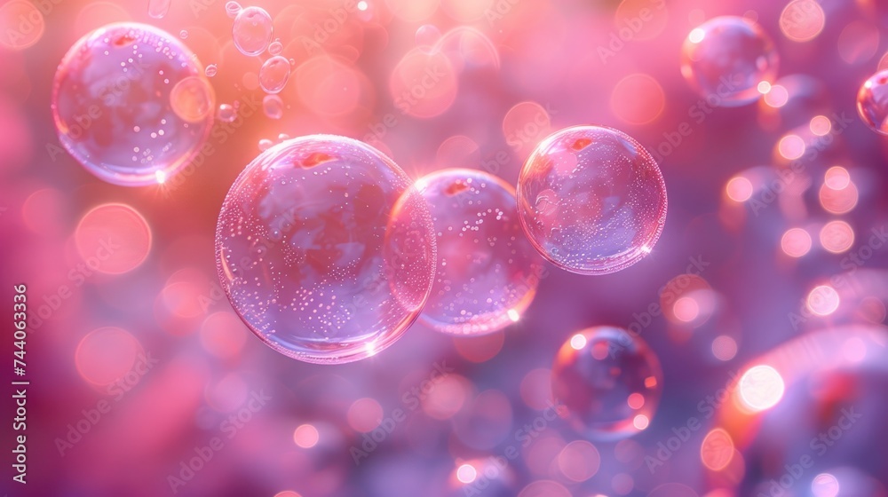  a bunch of soap bubbles floating on top of a purple and pink background with a lot of bubbles floating on top of each other in the middle of the bubbles.