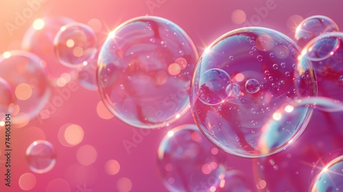  a bunch of soap bubbles floating on top of a pink and blue background with a lot of bubbles floating on top of the bubbles and the bottom of the bubbles. © Nadia