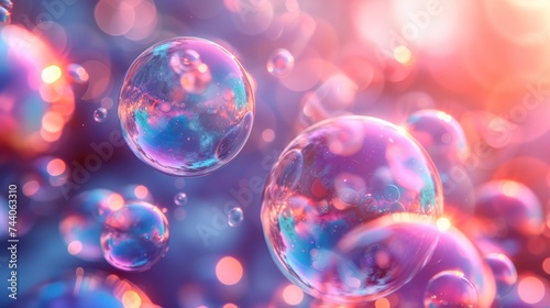  a bunch of soap bubbles floating on top of a blue and pink background with a lot of bubbles floating on top of each other on a blue and pink and purple background.