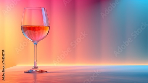  a glass of wine sitting on a table in front of a multicolored background with a small drop of liquid in the middle of the glass and a drop of liquid in the middle of the glass.