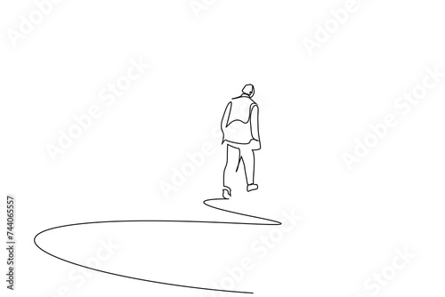 human person calm far away distant walking alone thoughtful full body length one line art design