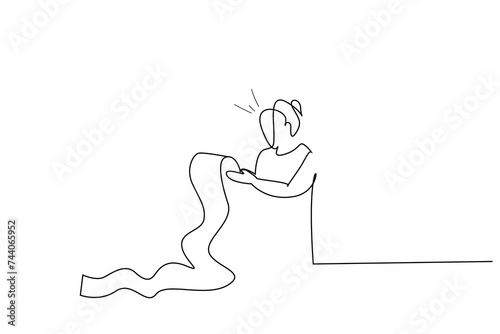 woman human bill financial problem angry panic stress one line art design