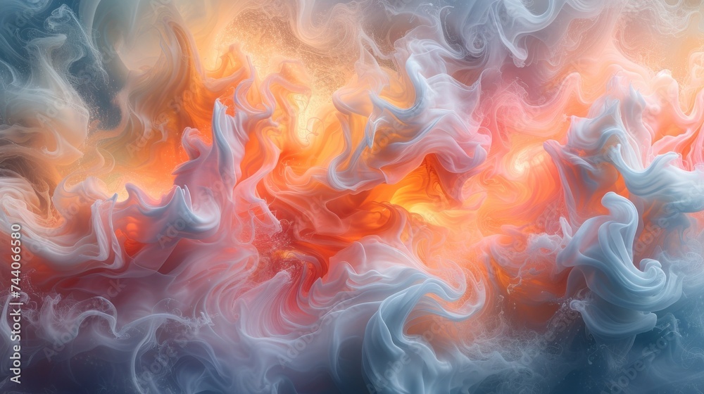  a close up of a fire and smoke pattern on a blue and orange background with a red and white swirl 