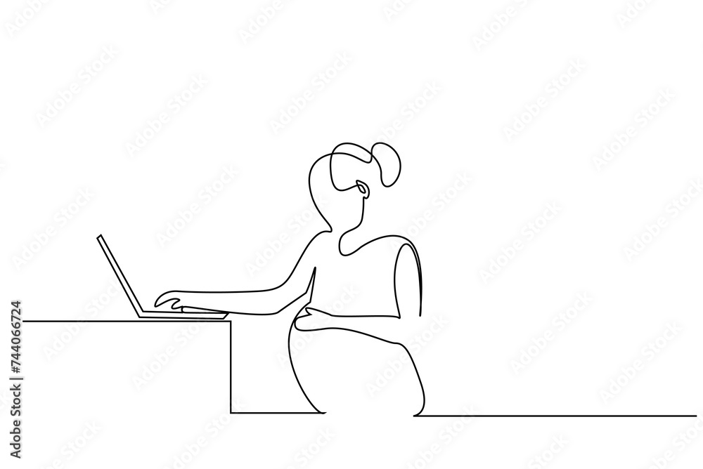 woman pregnant table work laptop work home one line art design woman pregnant table work laptop work home one line art design