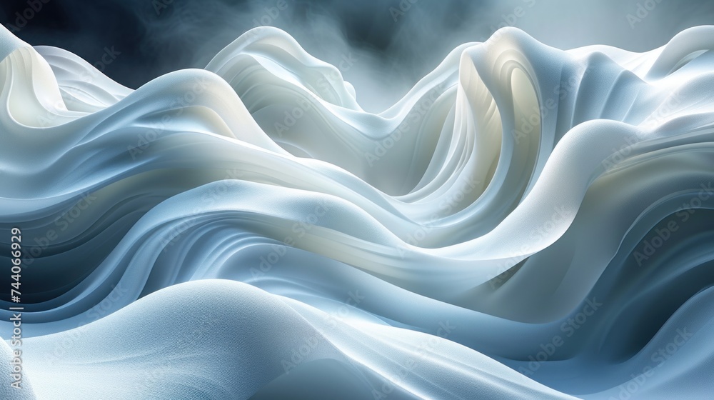 a computer generated image of a wave of white fabric in a dark, foggy, foggy, and foggy sky, with a black and white cloud filled sky in the background. a computer generated image of a wave of white fabric in a dark, foggy, foggy, and foggy sky, with a black and white cloud filled sky in the background.