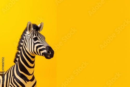 Vivid Zebra Portrait on Yellow Background