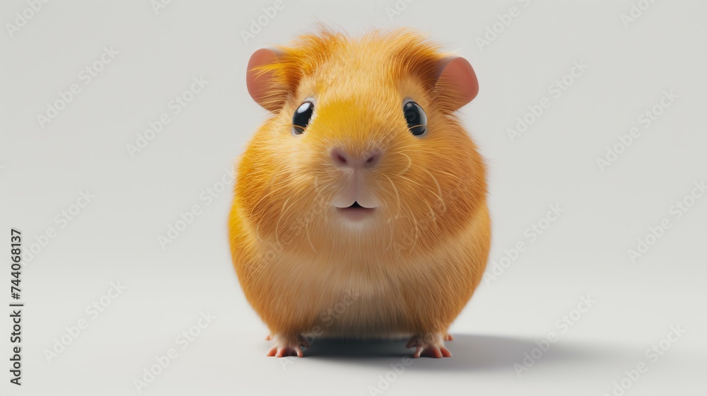 A cute and cuddly guinea pig with orange fur and big black eyes is looking at the camera with a curious expression.