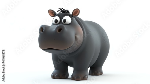 3D rendering of a cute and friendly hippopotamus  standing on a white background and looking at the camera with a curious expression.