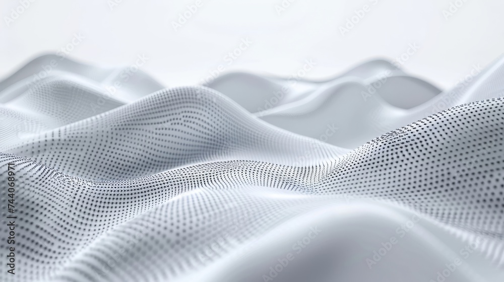 A 3d particles of a futuristic dot dynamic wave on white background. A 3d particles of a futuristic dot dynamic wave on white background.