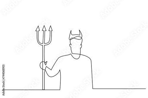 male person devil horn spear costume boss one line art design