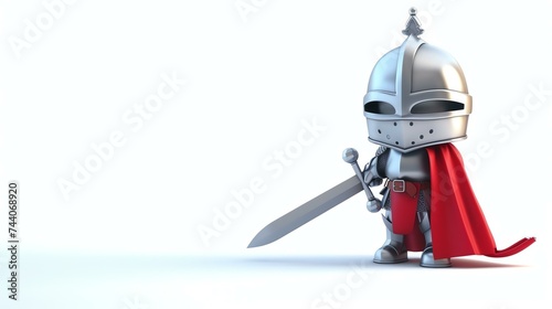 A cartoon knight in silver armor and a red cape stands ready for battle, his sword drawn.