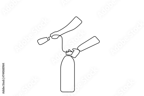 human holding fire extinguisher help intervention protection one line art design