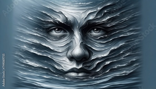 An artwork portraying a face half submerged in water, capturing the overwhelming nature of depression and the emotional struggle. AI Generated photo