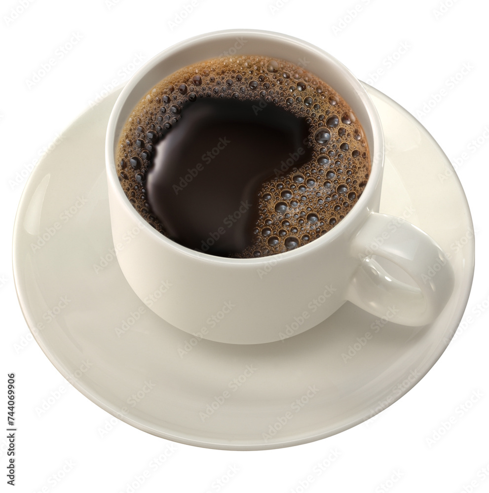 Obraz premium xícara branco com café expresso quente isolado em fundo transparente