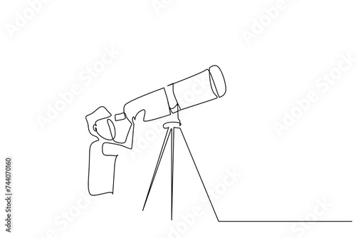 child boy telescope space review lesson education exploration one line art design