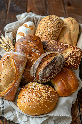 Various bread on a wooden table