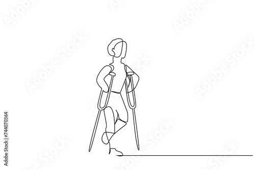 human leg broken health stick walk one line art design