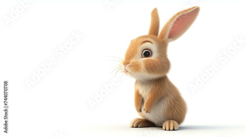 Cute and fluffy brown bunny rabbit isolated on white background. photo