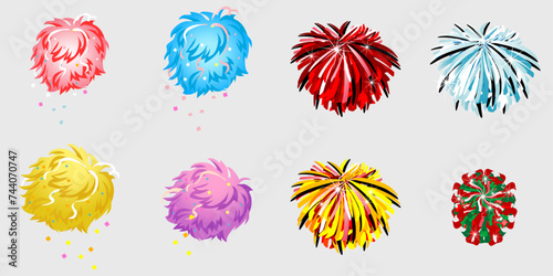 Set of Cheerleader Pom-Poms Vector Illustration