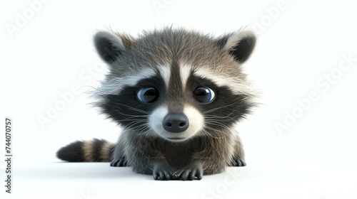 A charming 3D rendering of an adorable raccoon set against a clean white background. Perfect for adding a touch of cuteness to any project or design.