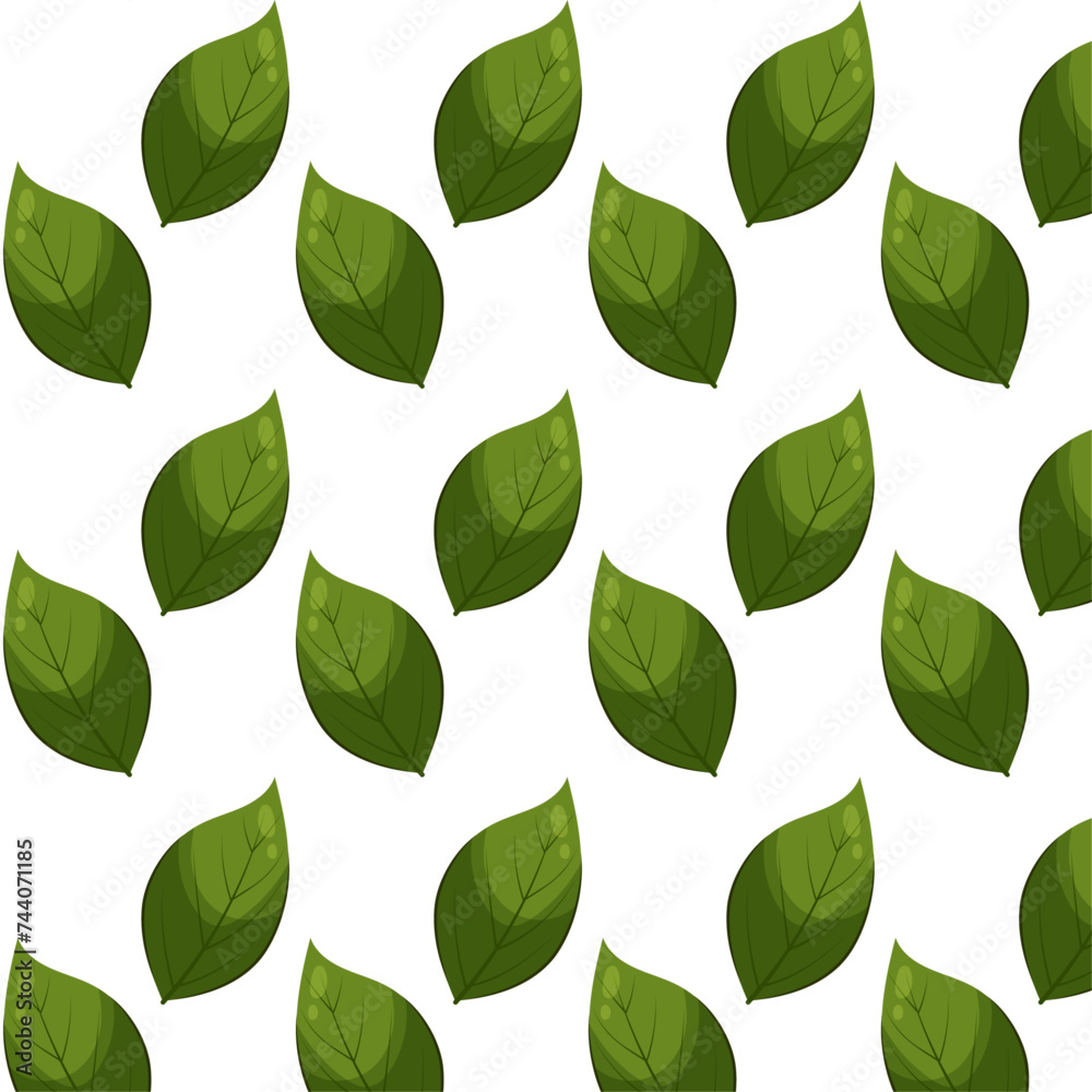 Seamless pattern of green leaves on a white background. Green leaf in flat style. Eco background.